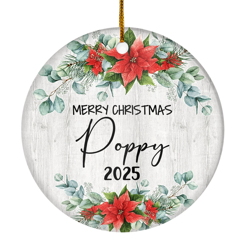Merry Christmas Poppy 2024 Ornament New Poppy Farmhouse Rustic Gray Wood Deep Red Poinsettia Flower Decoration Christmas Tree Ornament | siriusteestore