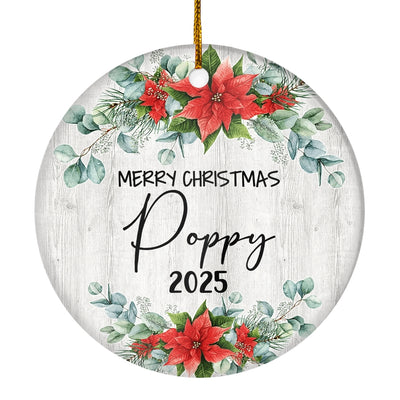 Merry Christmas Poppy 2024 Ornament New Poppy Farmhouse Rustic Gray Wood Deep Red Poinsettia Flower Decoration Christmas Tree Ornament | siriusteestore