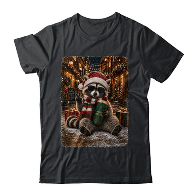 Merry Christmas Raccoon Cute Raccoon Drinking Iced Coffee Shirt & Sweatshirt | siriusteestore