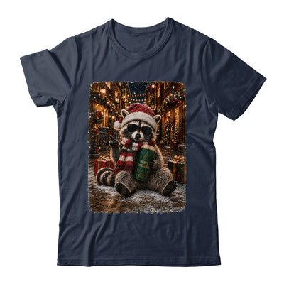 Merry Christmas Raccoon Cute Raccoon Drinking Iced Coffee Shirt & Sweatshirt | siriusteestore