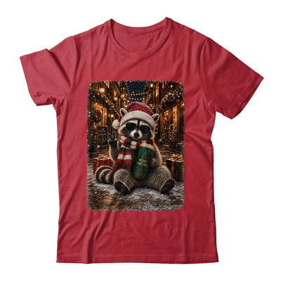 Merry Christmas Raccoon Cute Raccoon Drinking Iced Coffee Shirt & Sweatshirt | siriusteestore
