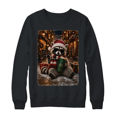 Merry Christmas Raccoon Cute Raccoon Drinking Iced Coffee Shirt & Sweatshirt | siriusteestore