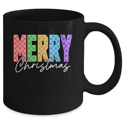 Merry Christmas Red Green Plaid Checkered Holiday Preppy Mug | siriusteestore