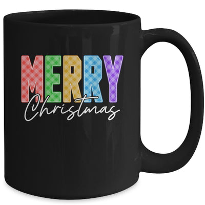 Merry Christmas Red Green Plaid Checkered Holiday Preppy Mug | siriusteestore