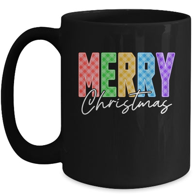 Merry Christmas Red Green Plaid Checkered Holiday Preppy Mug | siriusteestore