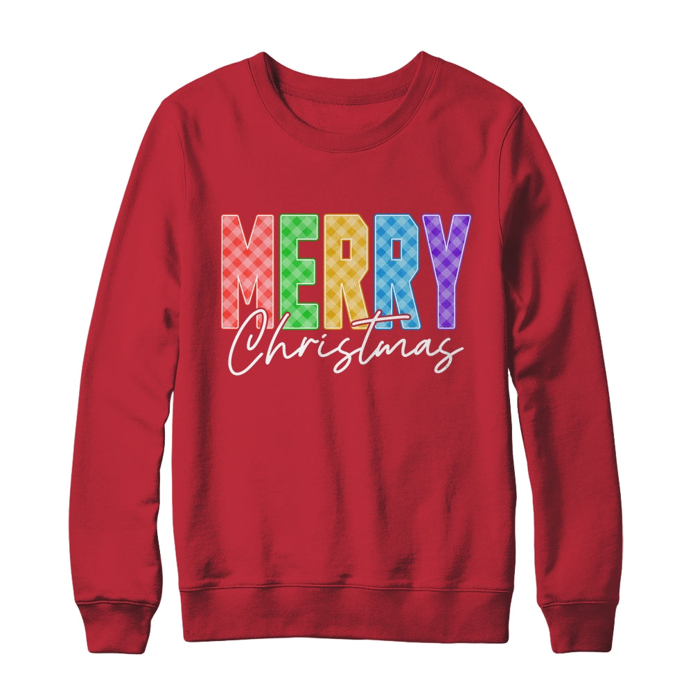 Merry Christmas Red Green Plaid Checkered Holiday Preppy Shirt & Sweatshirt | siriusteestore
