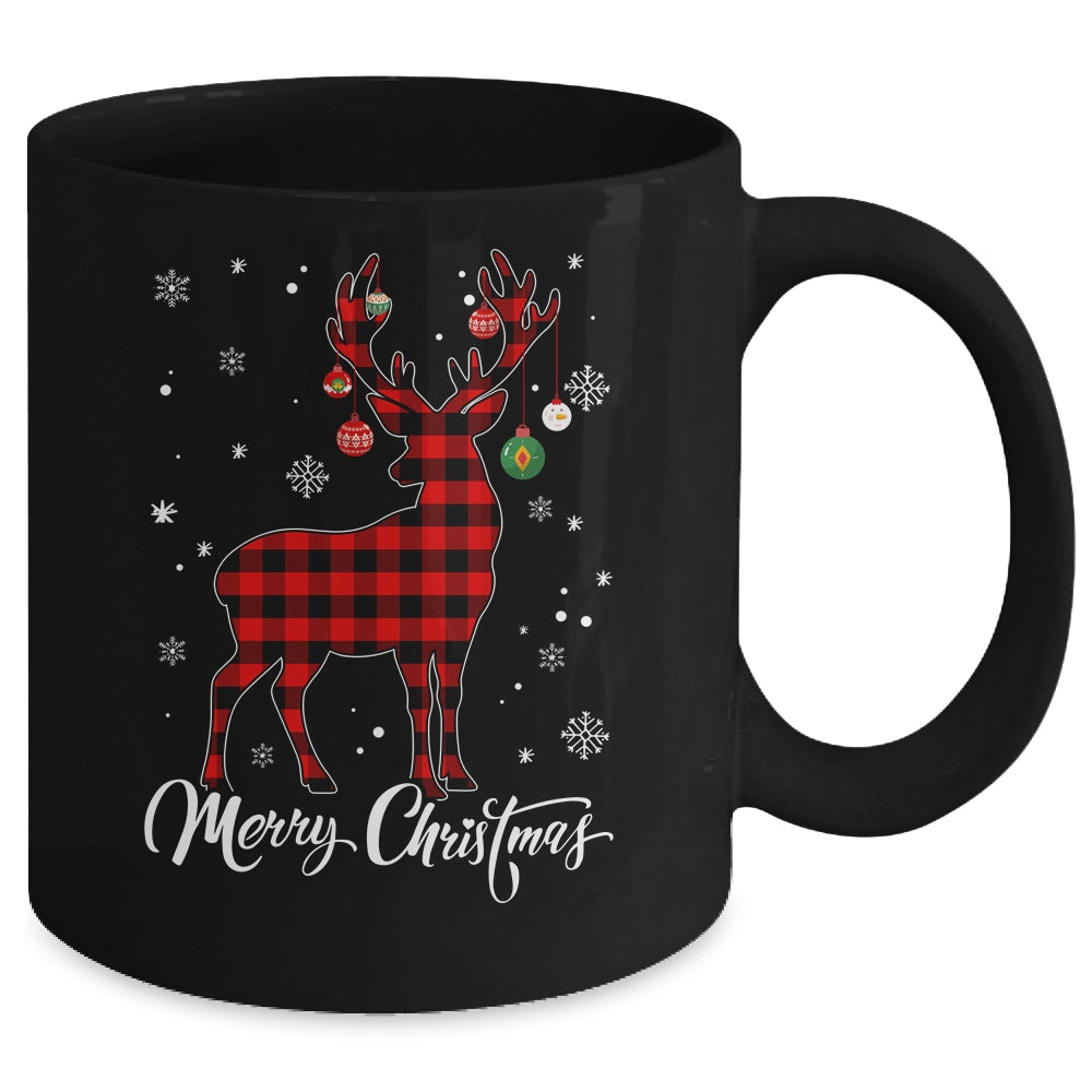 Merry Christmas Reindeer Red Plaid Family Matching Xmas Mug | siriusteestore