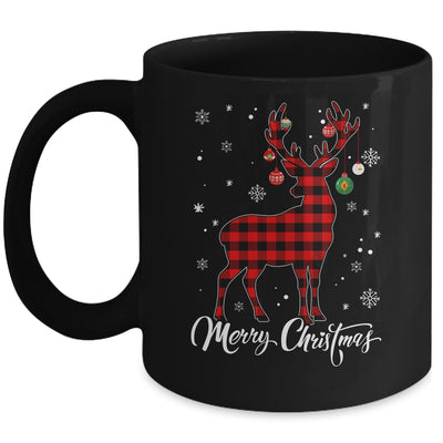 Merry Christmas Reindeer Red Plaid Family Matching Xmas Mug | siriusteestore