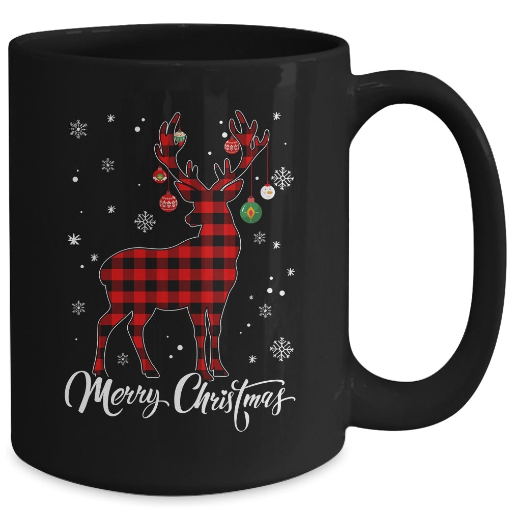Merry Christmas Reindeer Red Plaid Family Matching Xmas Mug | siriusteestore