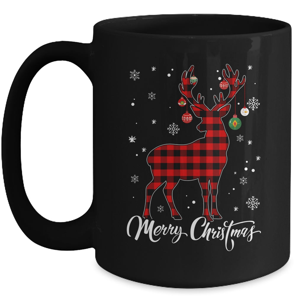 Merry Christmas Reindeer Red Plaid Family Matching Xmas Mug | siriusteestore