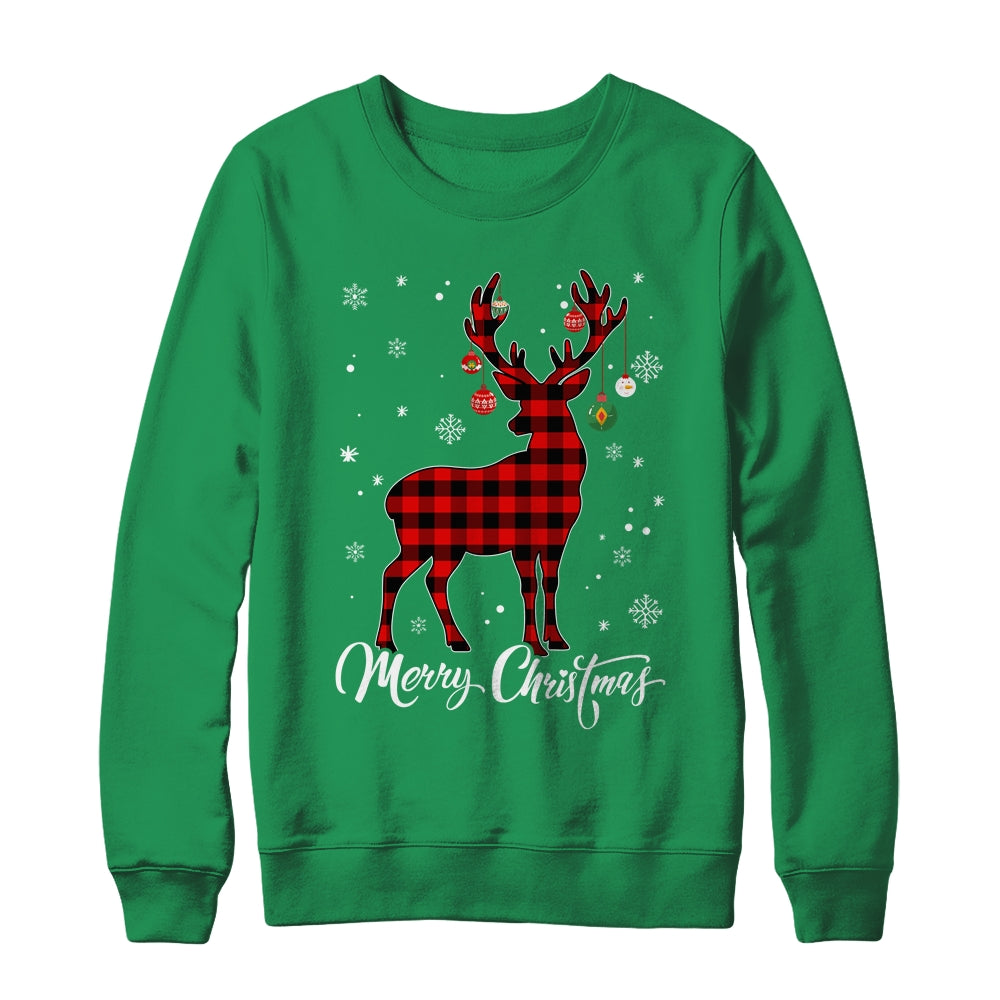 Merry Christmas Reindeer Red Plaid Family Matching Xmas Shirt & Sweatshirt | siriusteestore