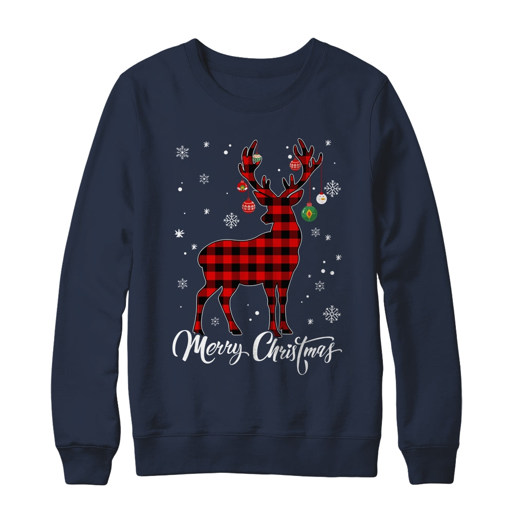 Merry Christmas Reindeer Red Plaid Family Matching Xmas Shirt & Sweatshirt | siriusteestore