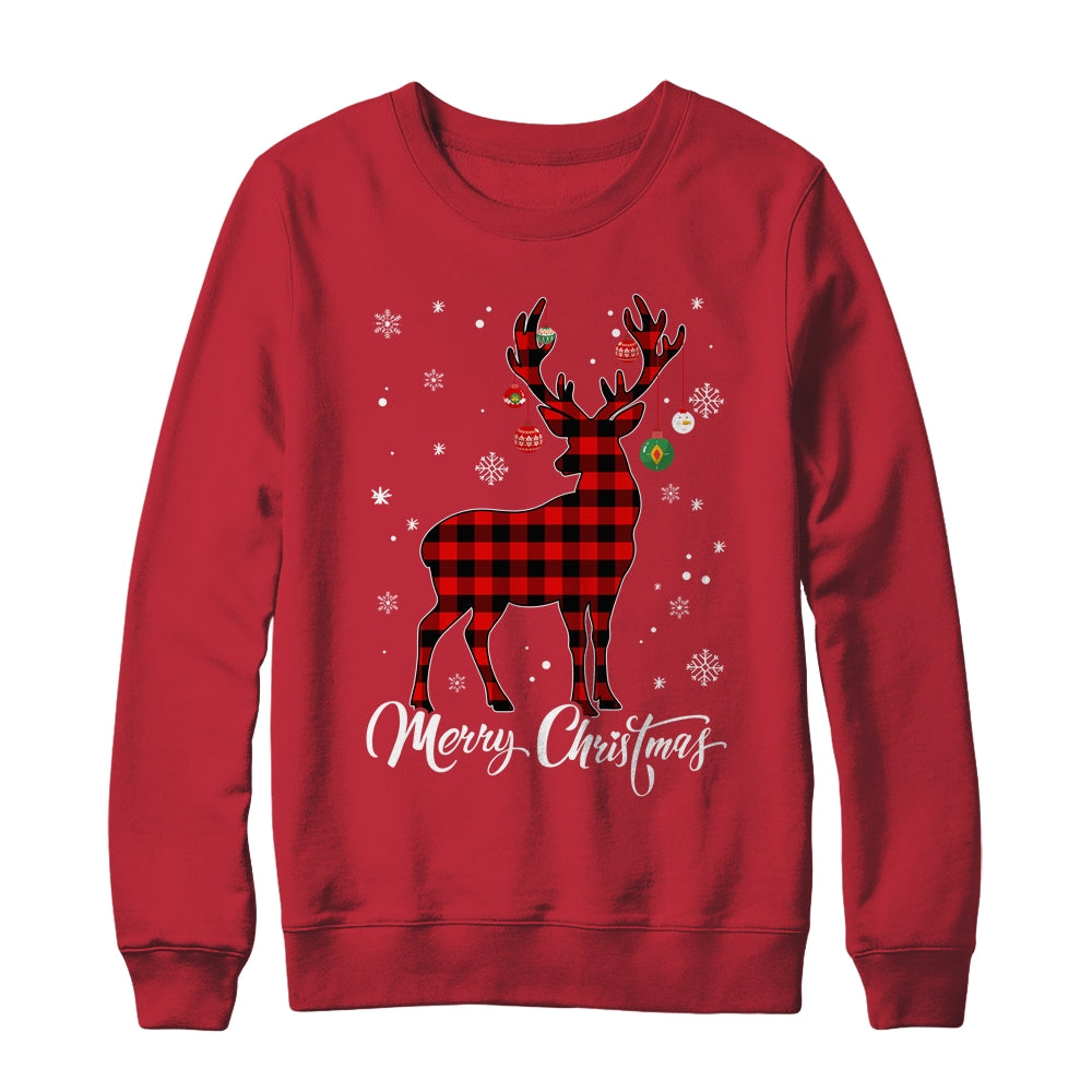 Merry Christmas Reindeer Red Plaid Family Matching Xmas Shirt & Sweatshirt | siriusteestore