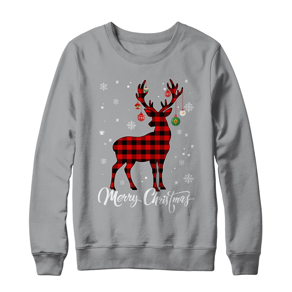 Merry Christmas Reindeer Red Plaid Family Matching Xmas Shirt & Sweatshirt | siriusteestore