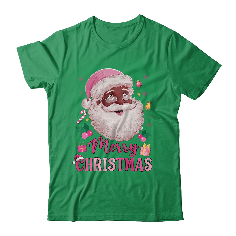 Merry Christmas Santa Claus Black Afro African American Pink Shirt & Sweatshirt | siriusteestore