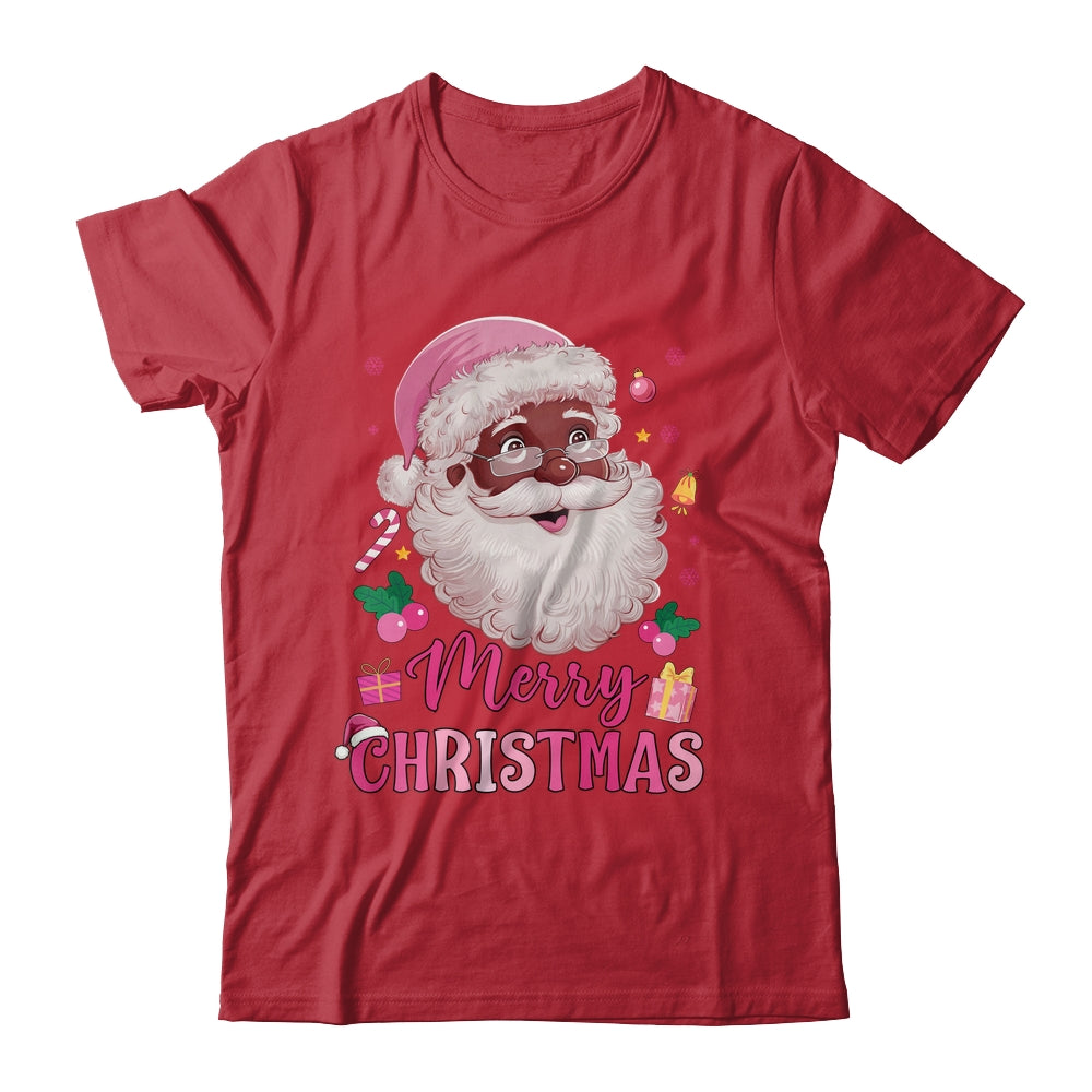 Merry Christmas Santa Claus Black Afro African American Pink Shirt & Sweatshirt | siriusteestore