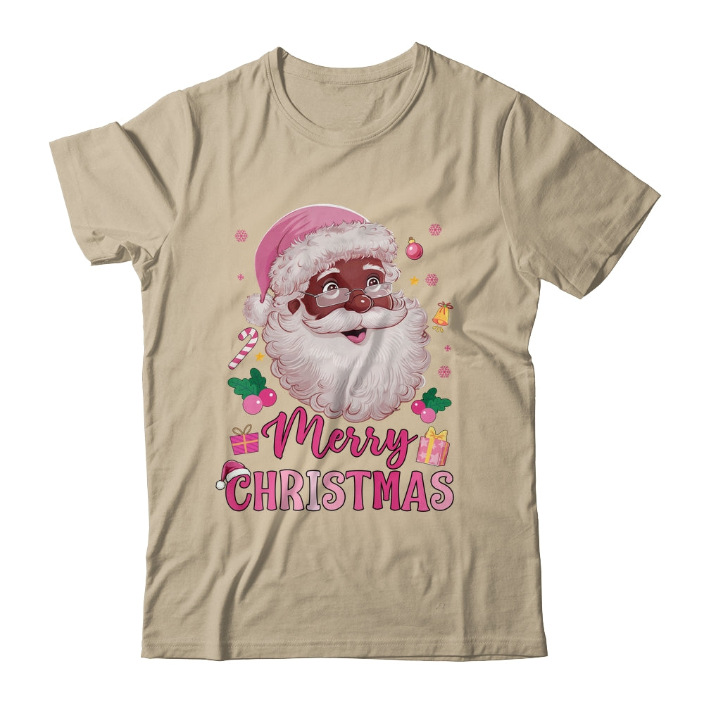 Merry Christmas Santa Claus Black Afro African American Pink Shirt & Sweatshirt | siriusteestore