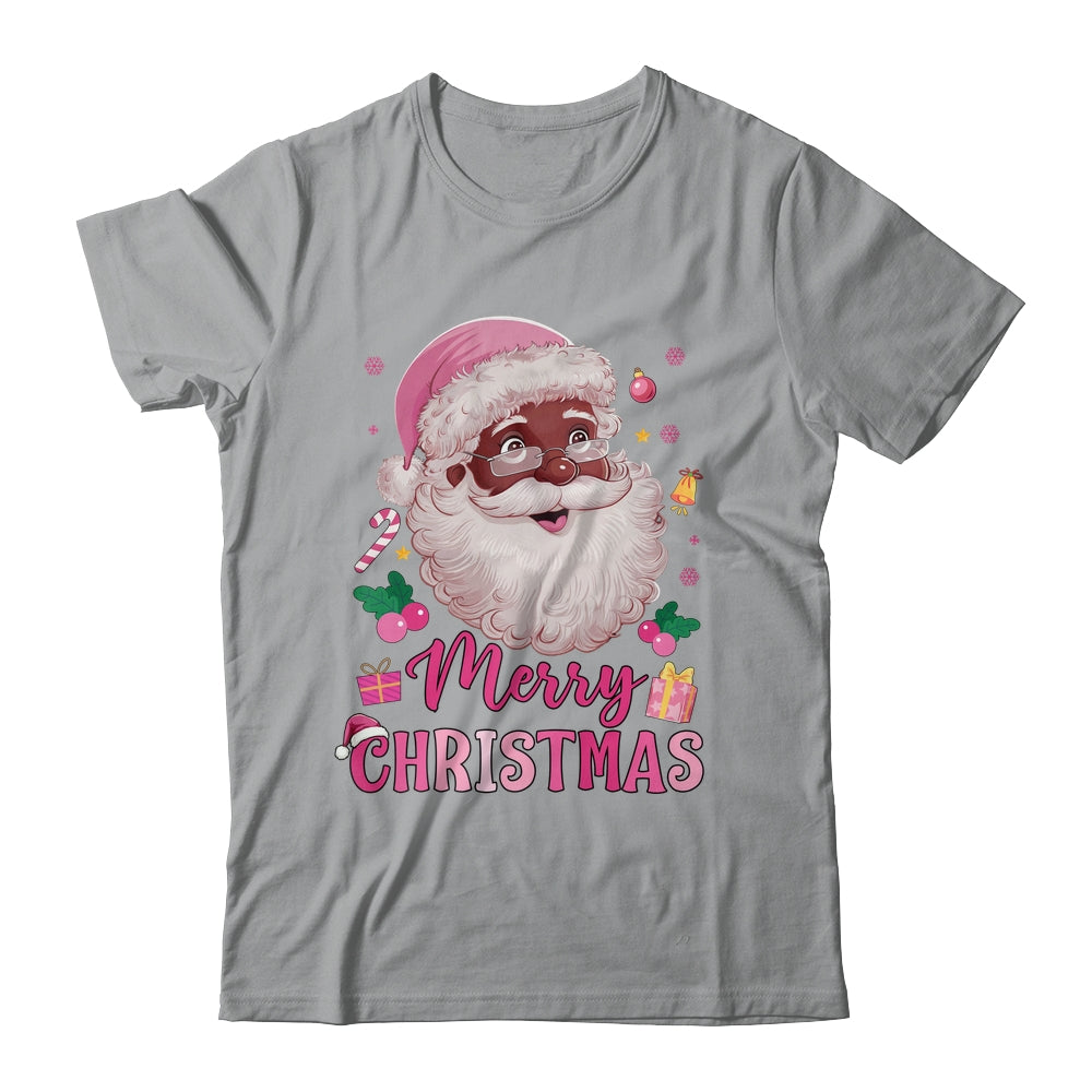 Merry Christmas Santa Claus Black Afro African American Pink Shirt & Sweatshirt | siriusteestore