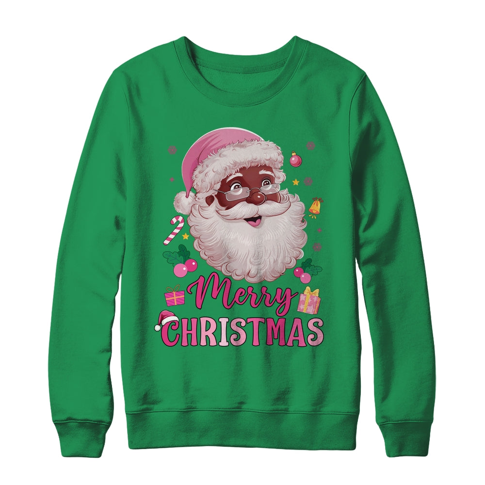 Merry Christmas Santa Claus Black Afro African American Pink Shirt & Sweatshirt | siriusteestore