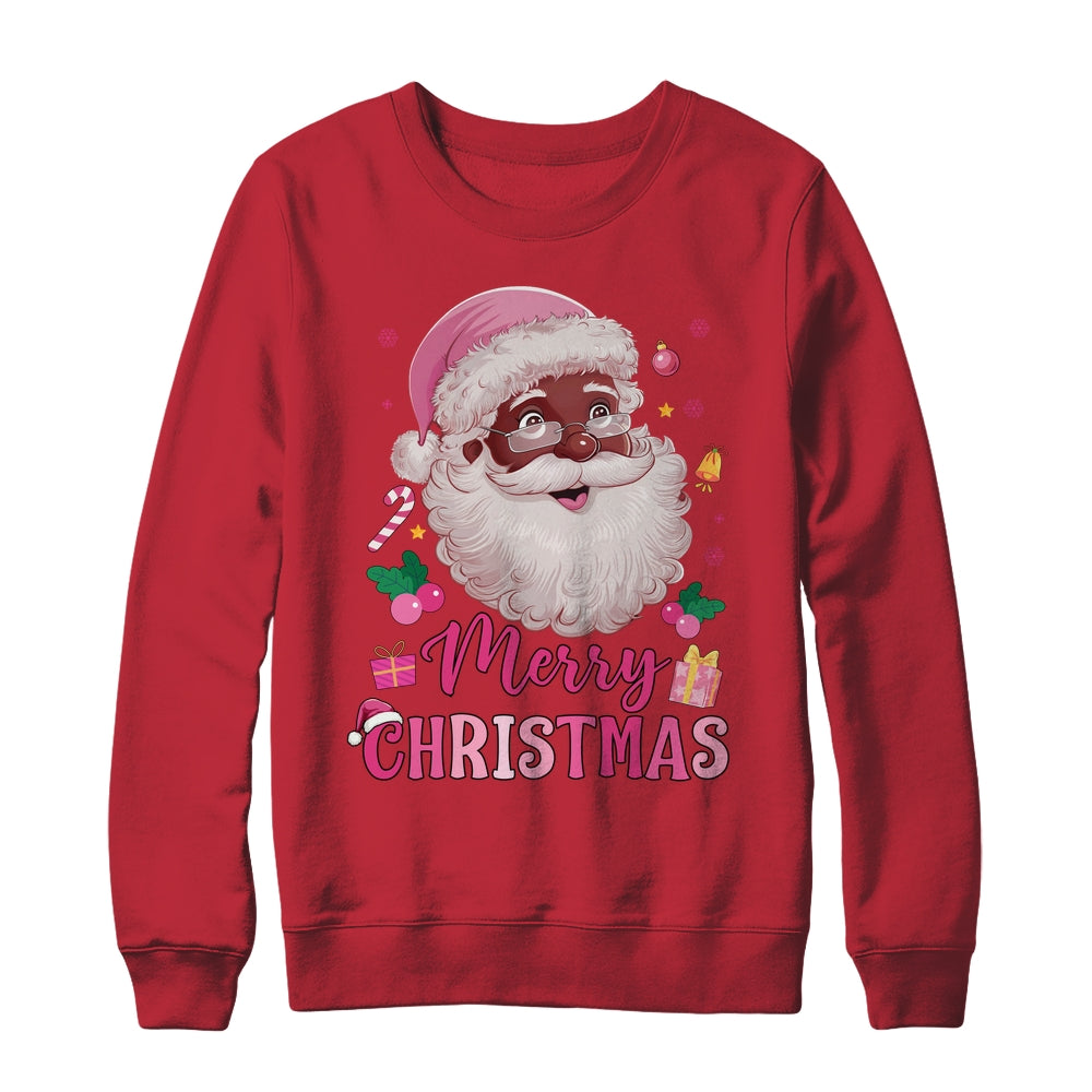 Merry Christmas Santa Claus Black Afro African American Pink Shirt & Sweatshirt | siriusteestore