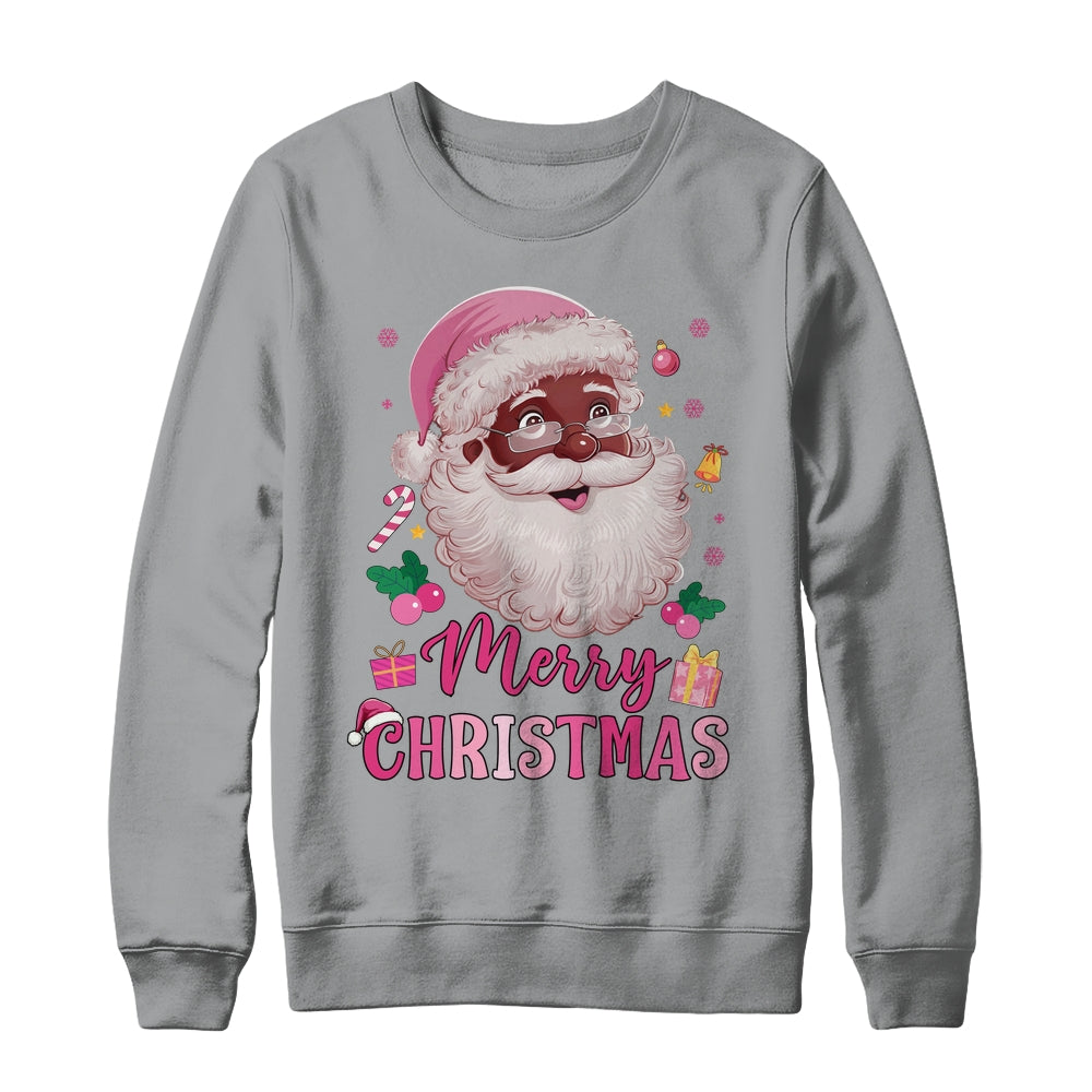 Merry Christmas Santa Claus Black Afro African American Pink Shirt & Sweatshirt | siriusteestore