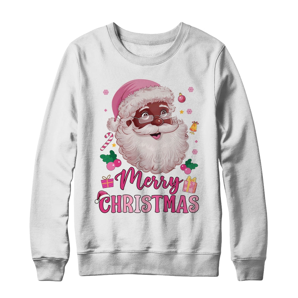 Merry Christmas Santa Claus Black Afro African American Pink Shirt & Sweatshirt | siriusteestore