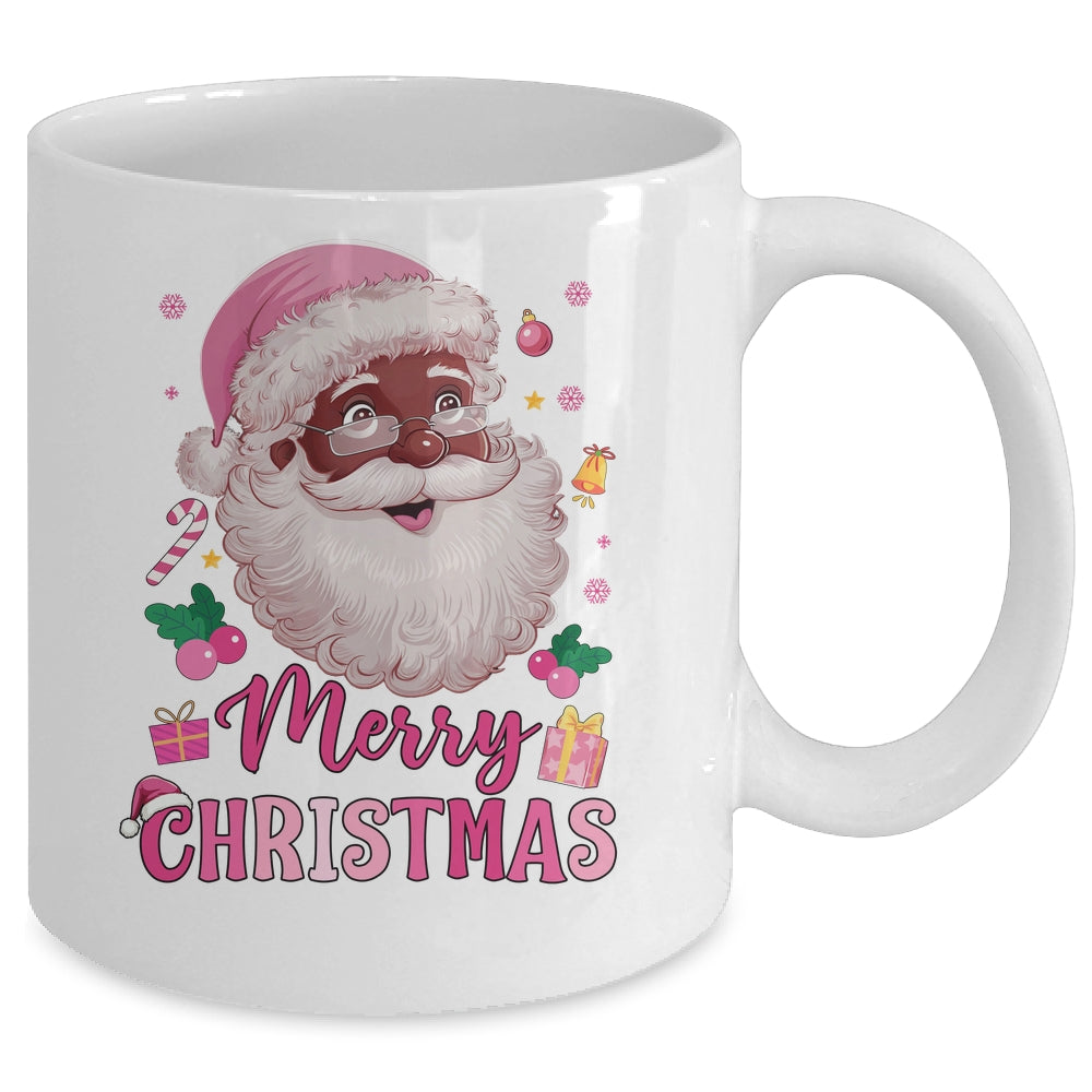 Merry Christmas Santa Claus Black Afro African American Pink Mug | siriusteestore
