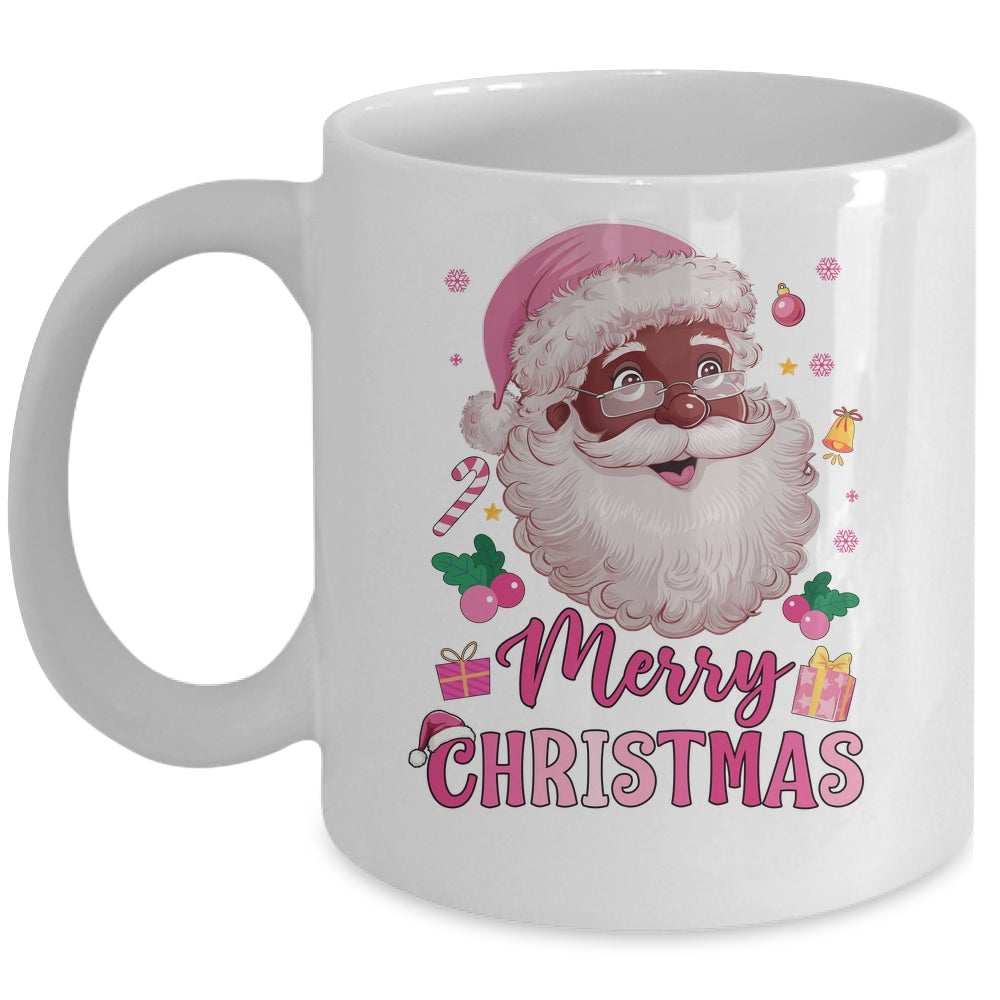 Merry Christmas Santa Claus Black Afro African American Pink Mug | siriusteestore