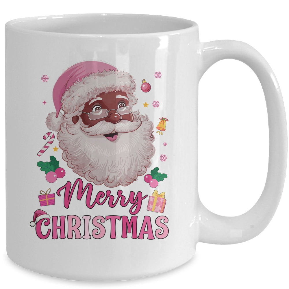 Merry Christmas Santa Claus Black Afro African American Pink Mug | siriusteestore