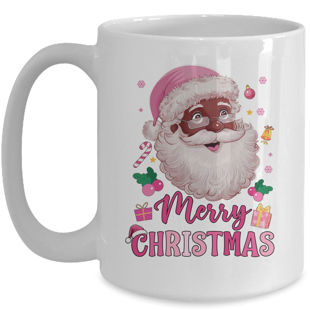 Merry Christmas Santa Claus Black Afro African American Pink Mug | siriusteestore
