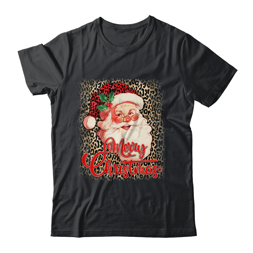 Merry Christmas Santa Claus Face Leopard Vintage 70s Santa Shirt & Sweatshirt | siriusteestore