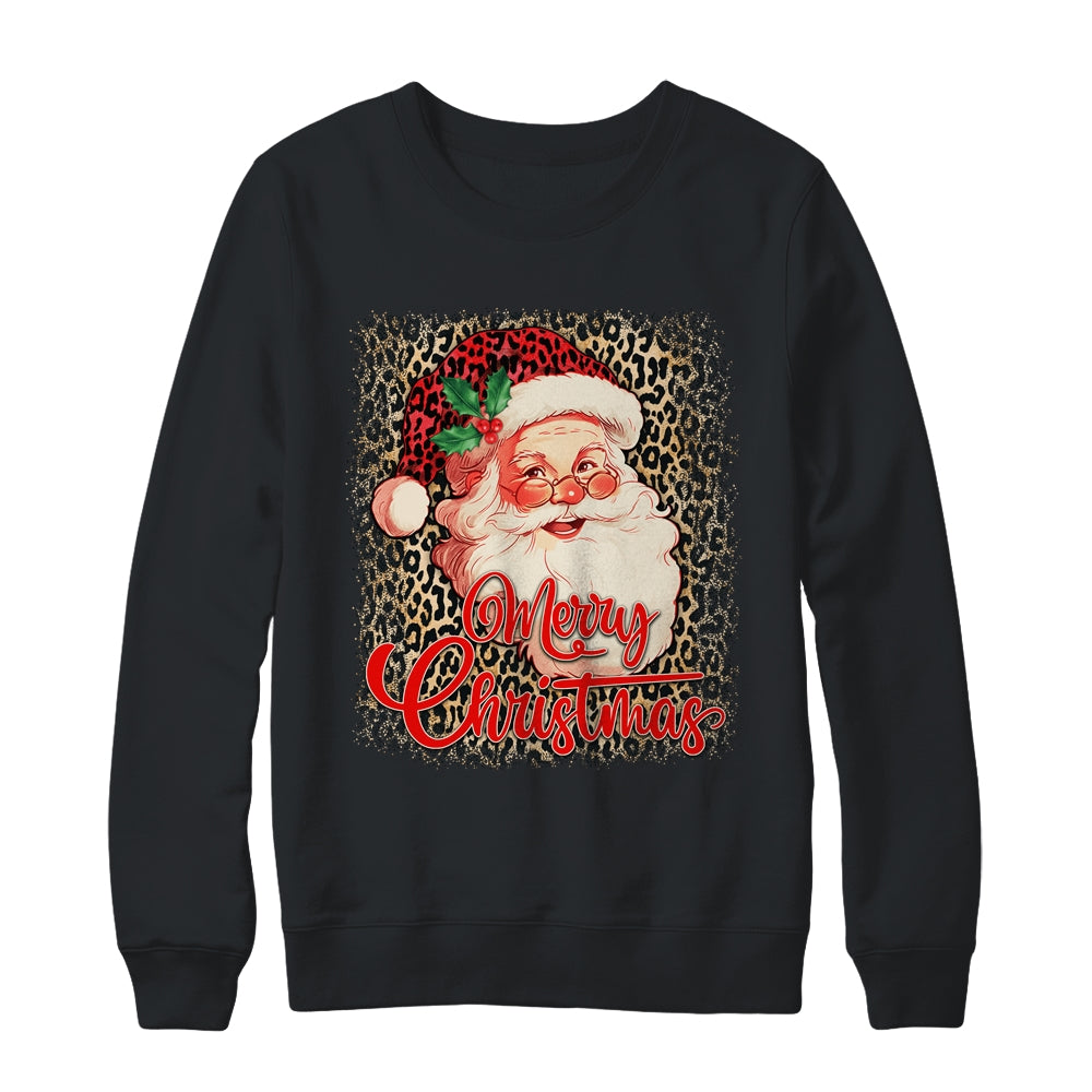 Merry Christmas Santa Claus Face Leopard Vintage 70s Santa Shirt & Sweatshirt | siriusteestore