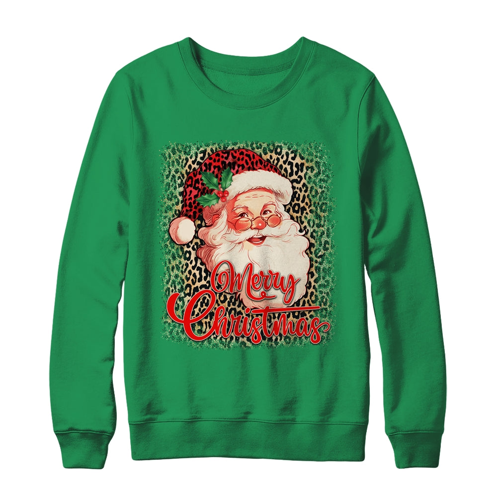 Merry Christmas Santa Claus Face Leopard Vintage 70s Santa Shirt & Sweatshirt | siriusteestore