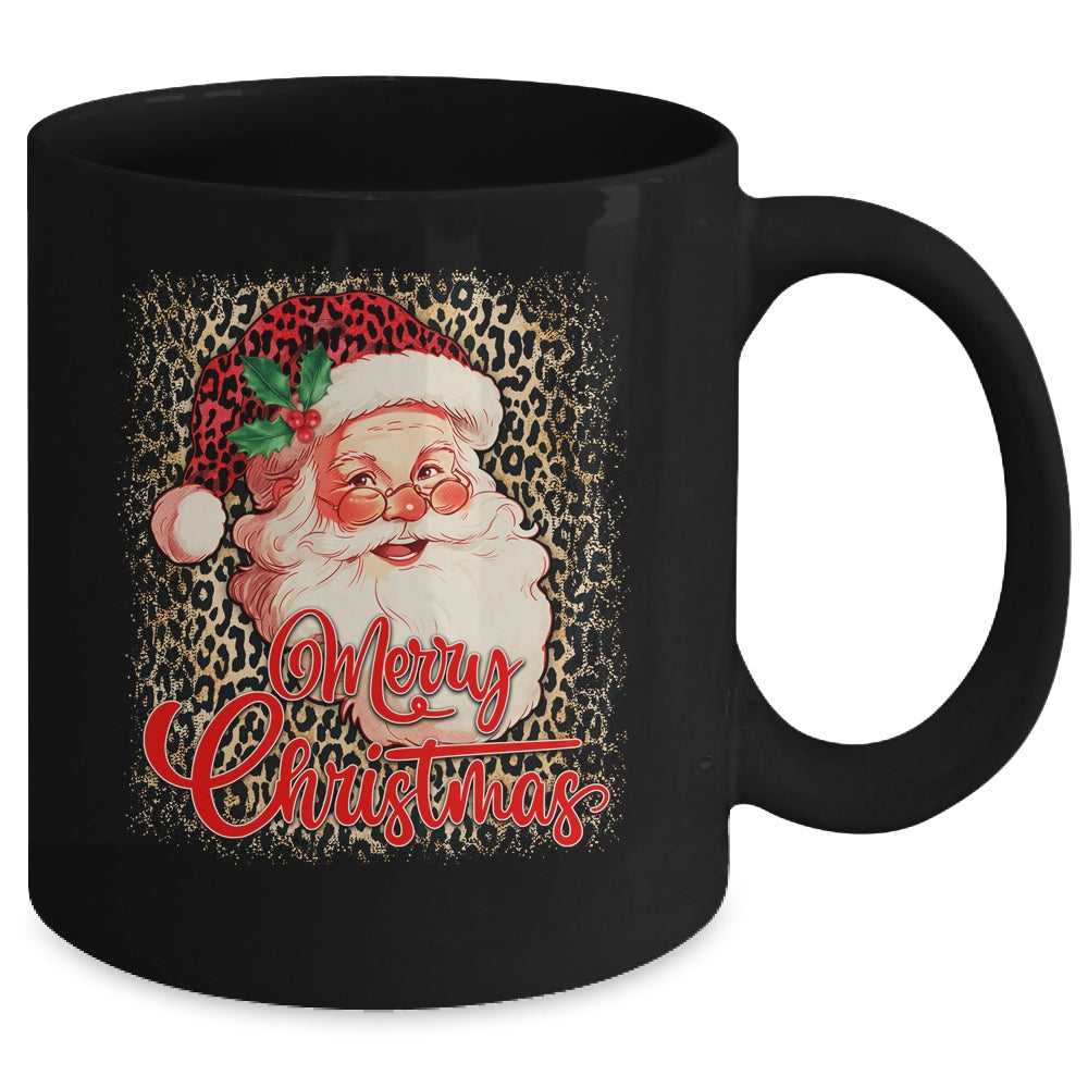 Merry Christmas Santa Claus Face Leopard Vintage 70s Santa Mug | siriusteestore
