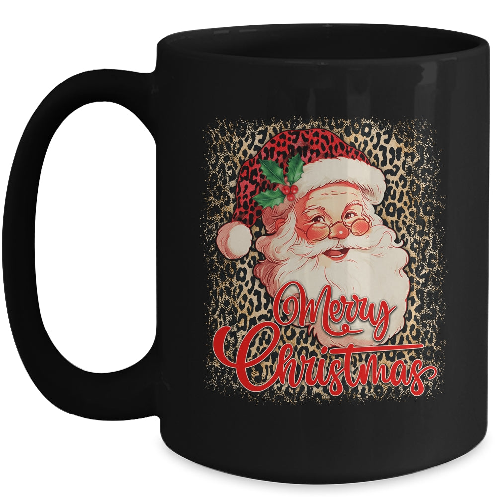 Merry Christmas Santa Claus Face Leopard Vintage 70s Santa Mug | siriusteestore