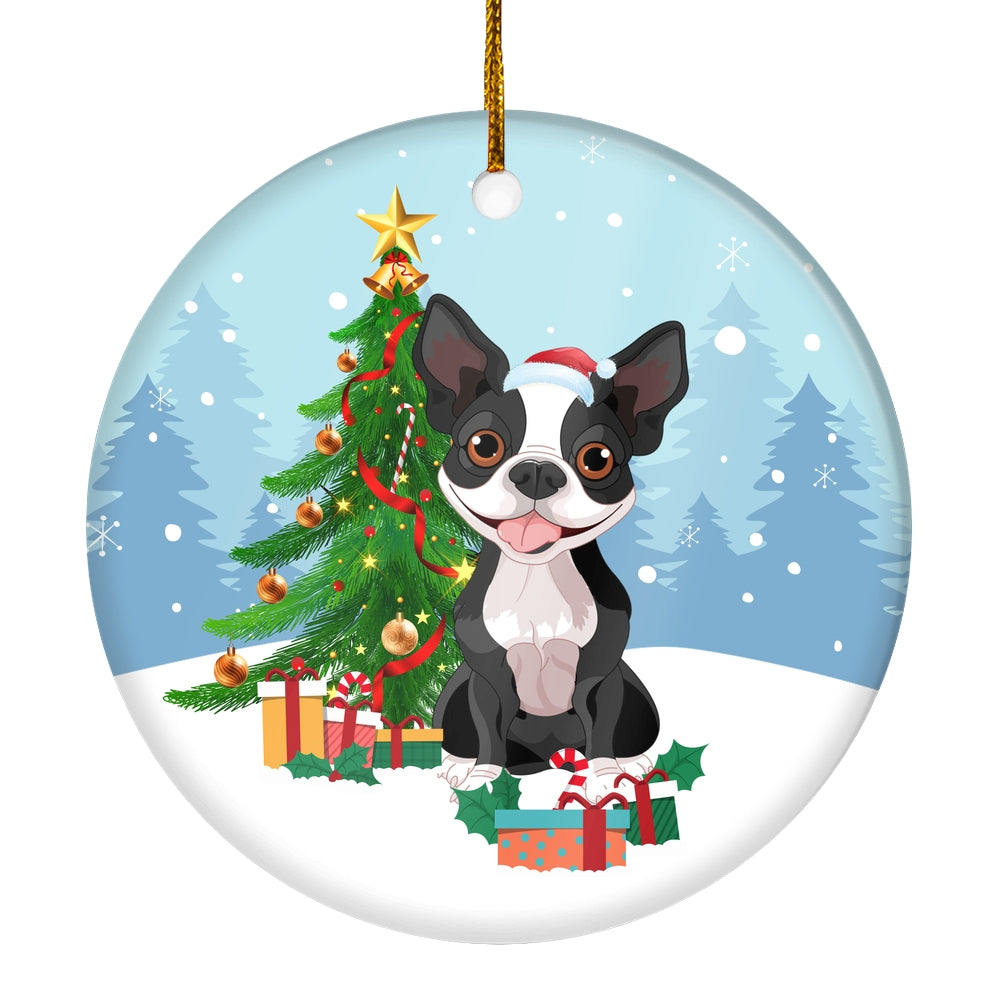 Merry Christmas Tree Boston Terrier Christmas and Dogs Gift for Dog Lovers Christmas Tree Ornament | siriusteestore