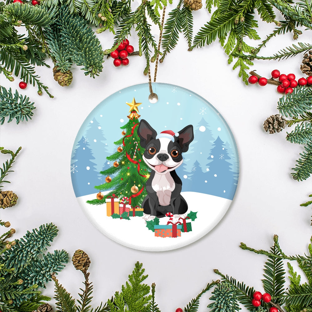 Merry Christmas Tree Boston Terrier Christmas and Dogs Gift for Dog Lovers Christmas Tree Ornament | siriusteestore