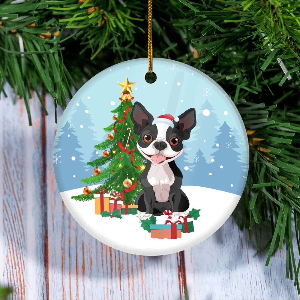 Merry Christmas Tree Boston Terrier Christmas and Dogs Gift for Dog Lovers Christmas Tree Ornament | siriusteestore