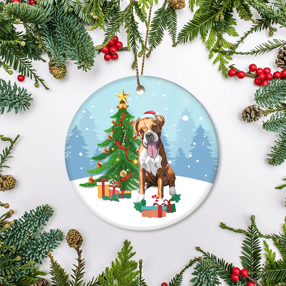 Merry Christmas Tree Boxer Christmas and Dogs Gift for Dog Lovers Christmas Tree Ornament | siriusteestore