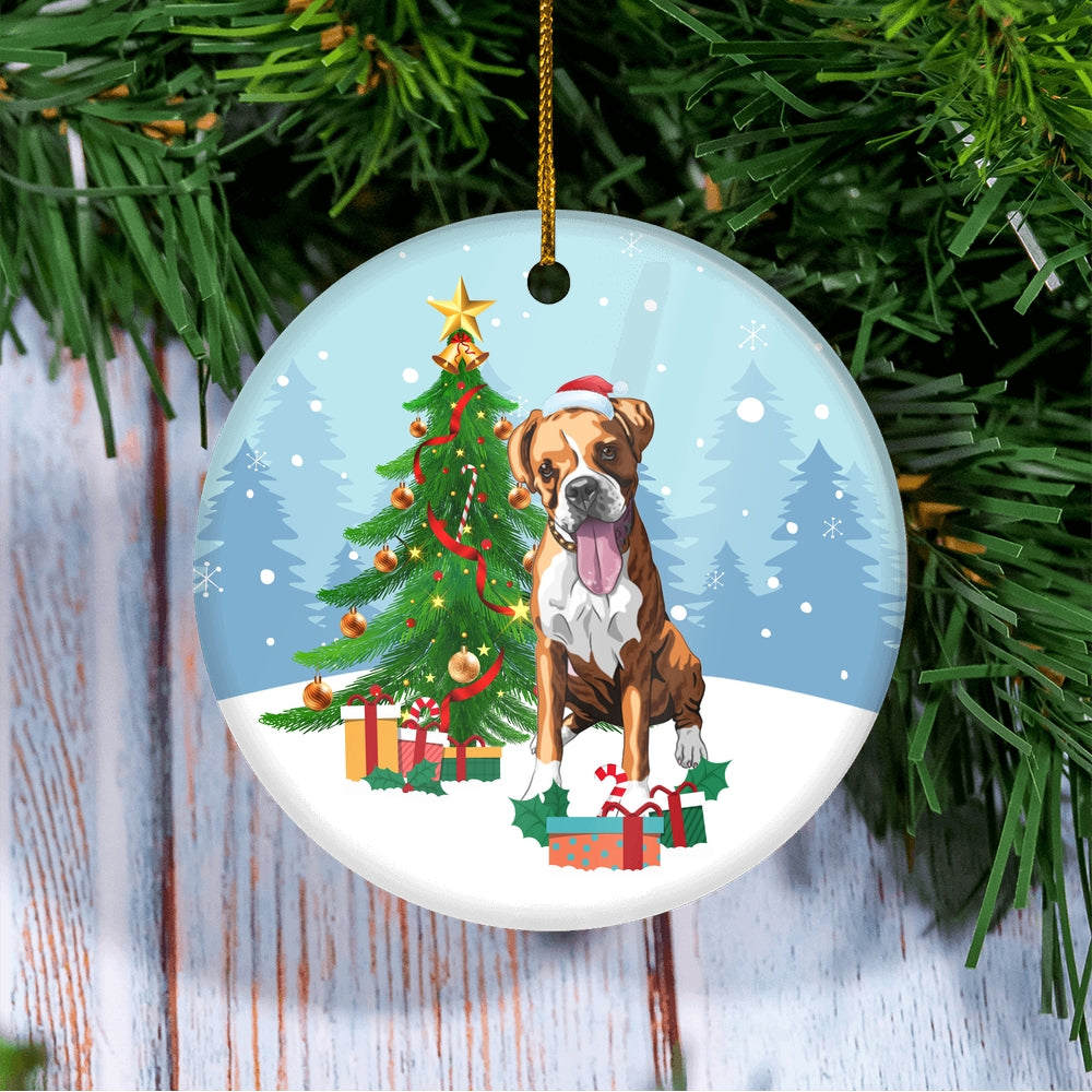 Merry Christmas Tree Boxer Christmas and Dogs Gift for Dog Lovers Christmas Tree Ornament | siriusteestore