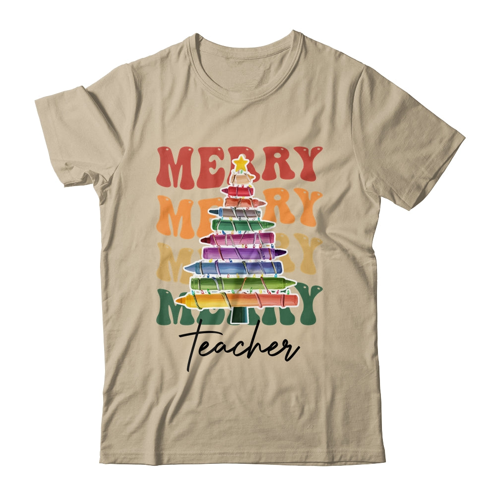 Merry Christmas Tree Crayon Light Student Teacher Christmas Shirt & Sweatshirt | siriusteestore