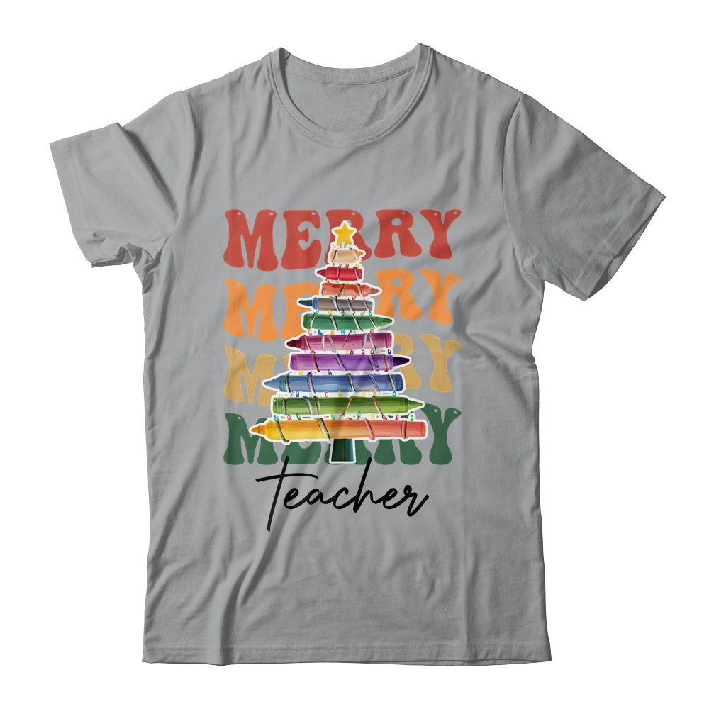 Merry Christmas Tree Crayon Light Student Teacher Christmas Shirt & Sweatshirt | siriusteestore