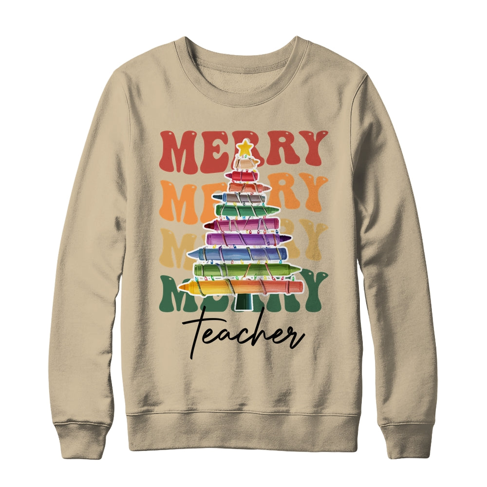 Merry Christmas Tree Crayon Light Student Teacher Christmas Shirt & Sweatshirt | siriusteestore