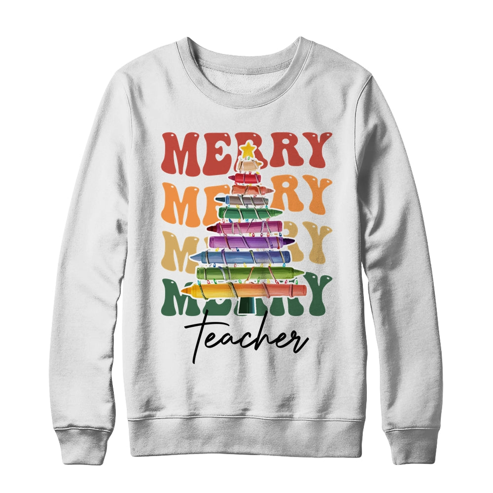 Merry Christmas Tree Crayon Light Student Teacher Christmas Shirt & Sweatshirt | siriusteestore