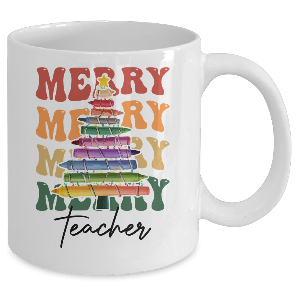 Merry Christmas Tree Crayon Light Student Teacher Christmas Mug | siriusteestore