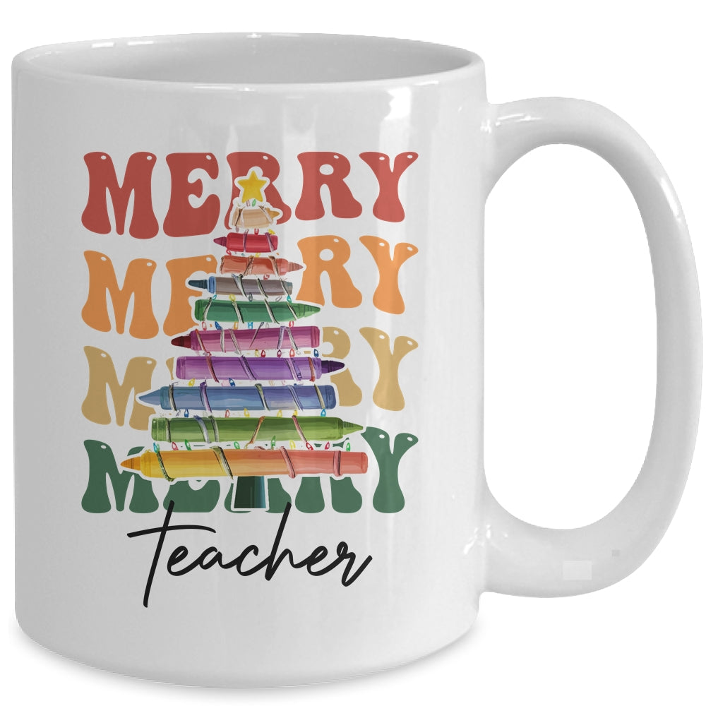 Merry Christmas Tree Crayon Light Student Teacher Christmas Mug | siriusteestore