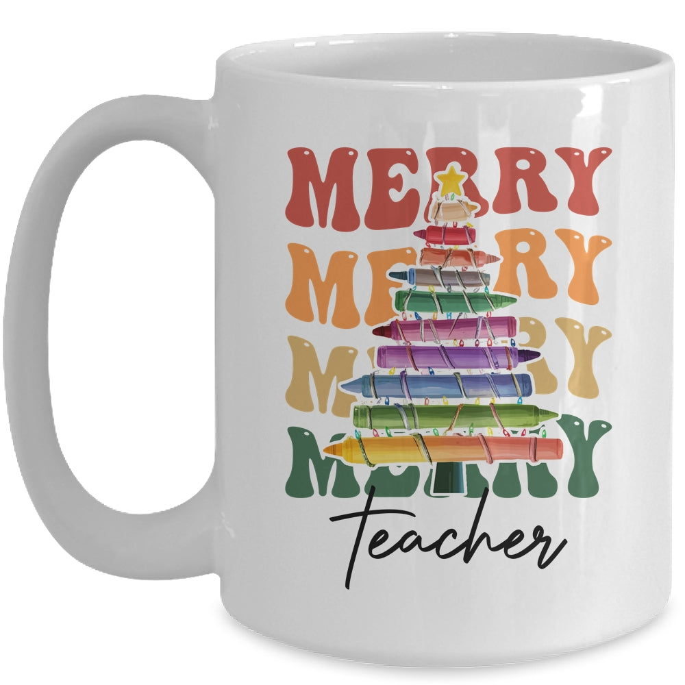 Merry Christmas Tree Crayon Light Student Teacher Christmas Mug | siriusteestore