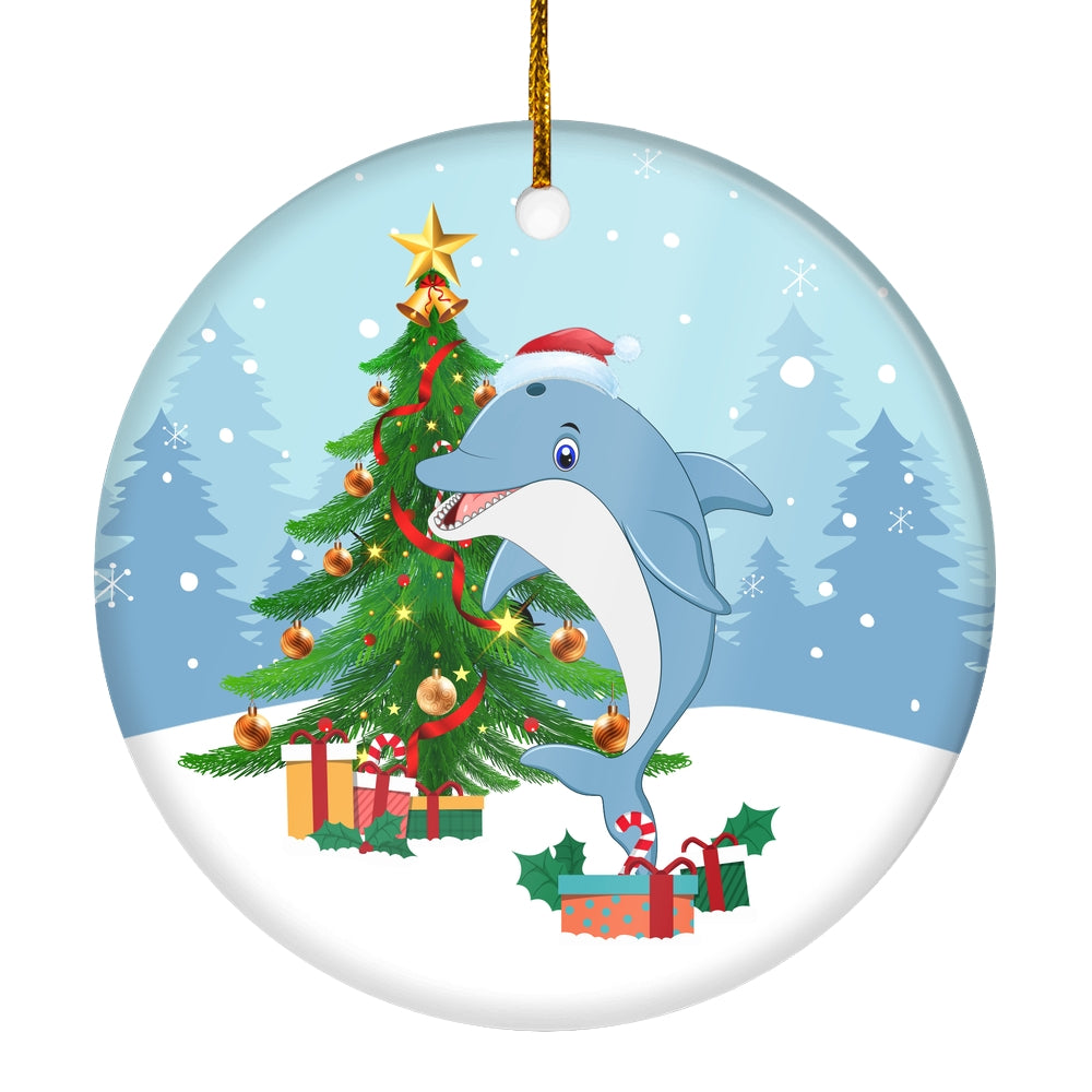 Merry Christmas Tree Dolphin Christmas Tree Ornament | siriusteestore