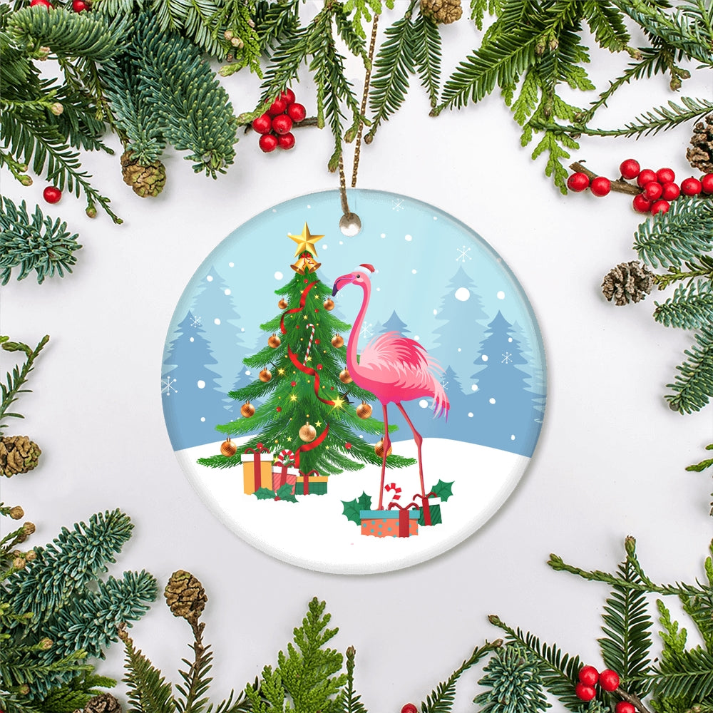 Merry Christmas Tree Flamingo Christmas Tree Ornament | siriusteestore