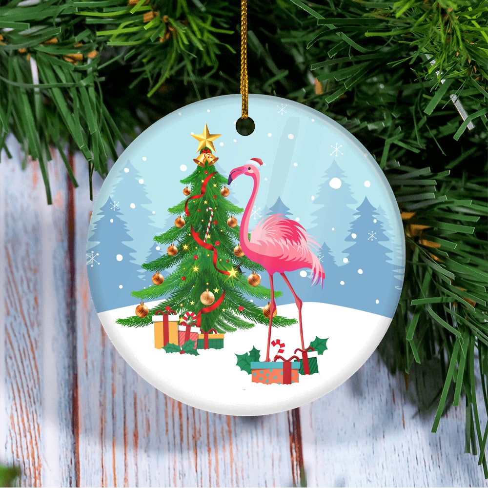 Merry Christmas Tree Flamingo Christmas Tree Ornament | siriusteestore
